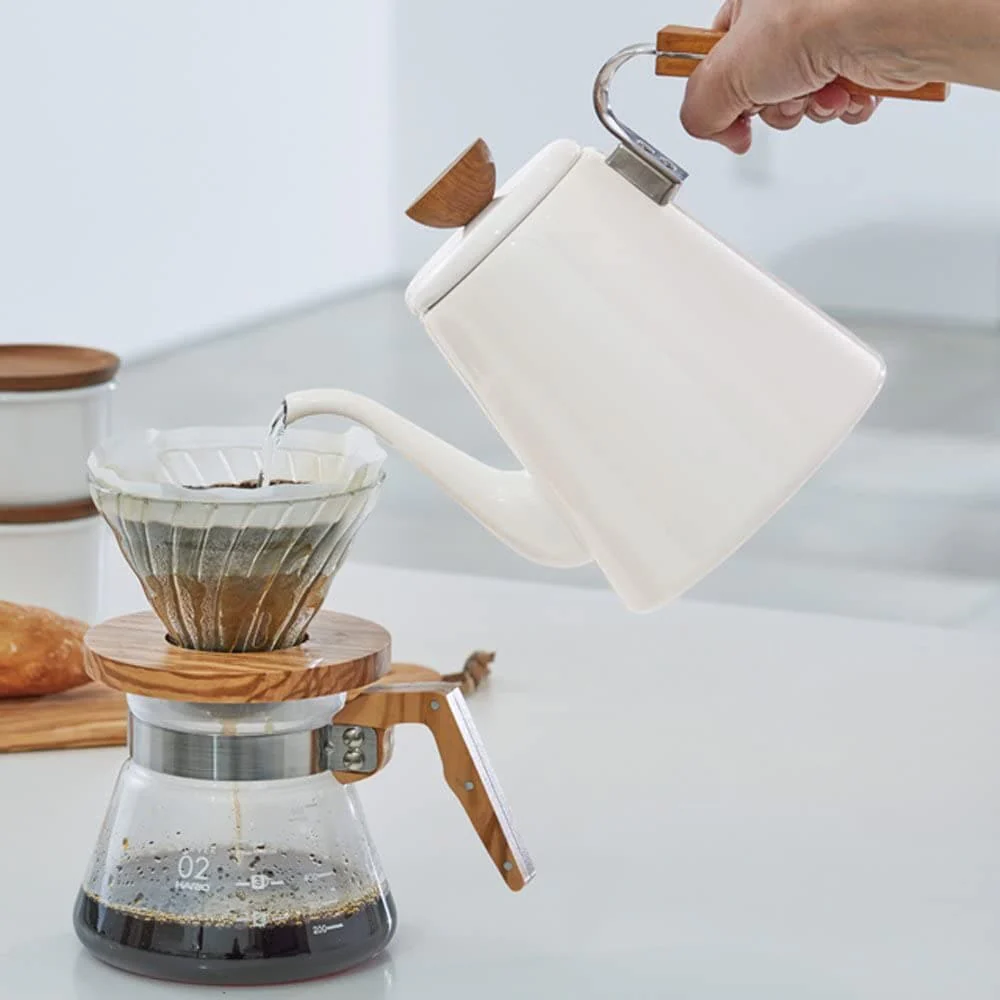 Hario Bona Drip Coffee Kettle, White, 800 ml - Classic, Enameled Exterior - Image 3
